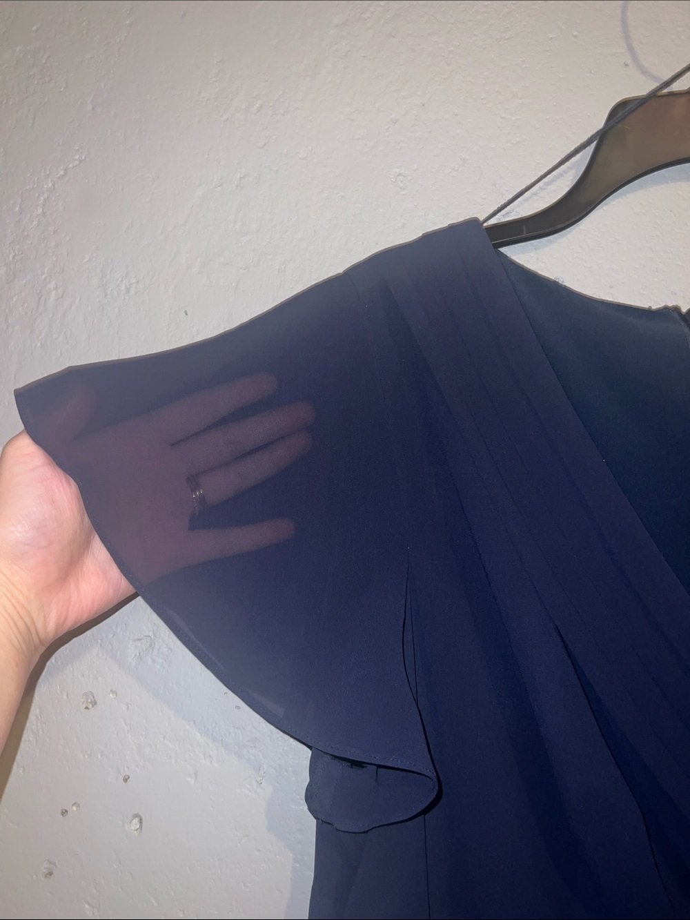 Adrianna Papell Navy V-Neck Flutter Sleeve Midi Dress